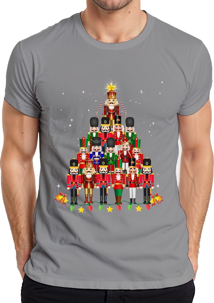 Nussknacker Pyramide Weihnachtsbaum Geschenk Vintage Herren T-Shirt, Grau, S