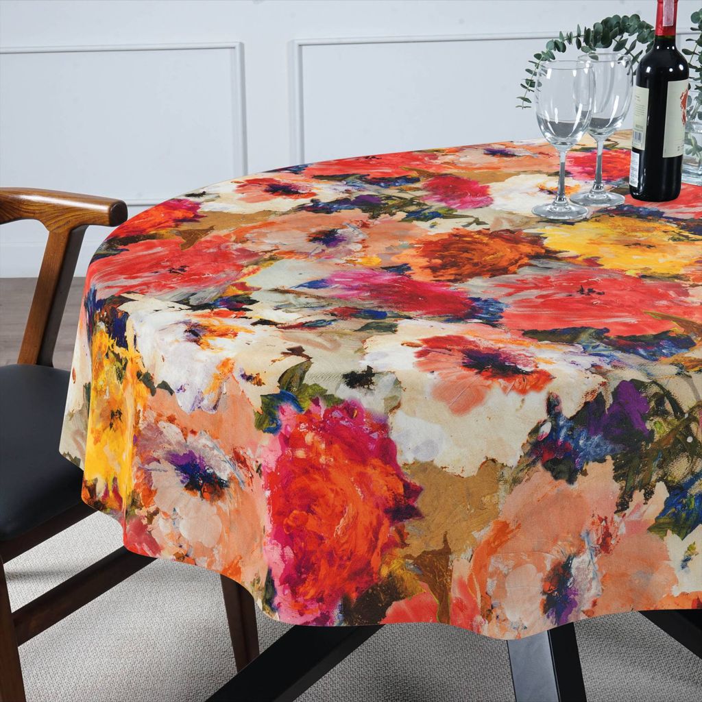 Tischdecke Kunst aus Stoff mit Digitalprint Tischtuch EasyClean ACRYL Beschichtet Tischwäsche Digitaldruck Bunt Oval 140x280cm mit Schnittkante