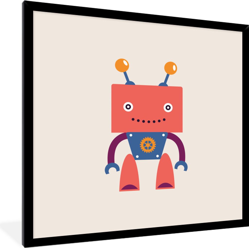 MuchoWow Gerahmtes Poster Roboter - Getriebe - Gesicht - Antenne - Kinder - Jugendliche 40x40 cm - Poster mit Schwarzem Bilderrahmen Wandposter R...