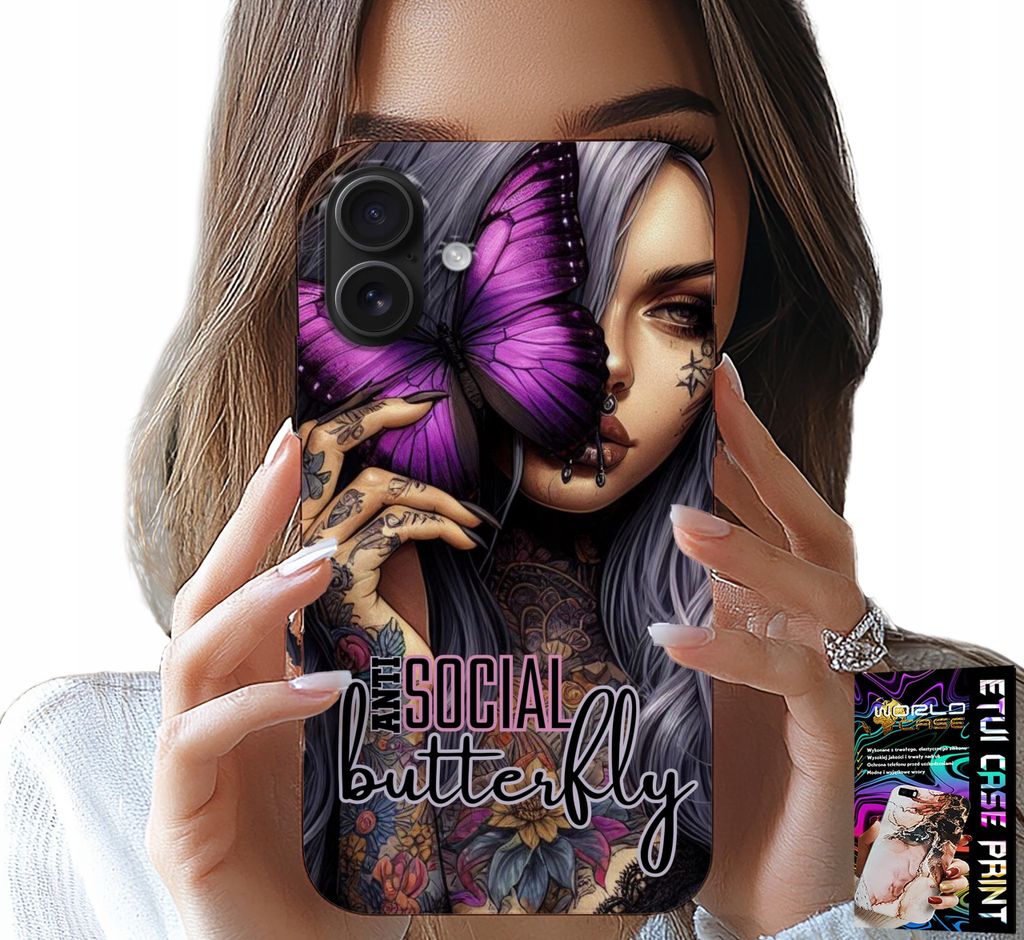 Hülle Für Iphone 16 - Anti Social, Schmetterling, Rosa Schmetterling + Glas