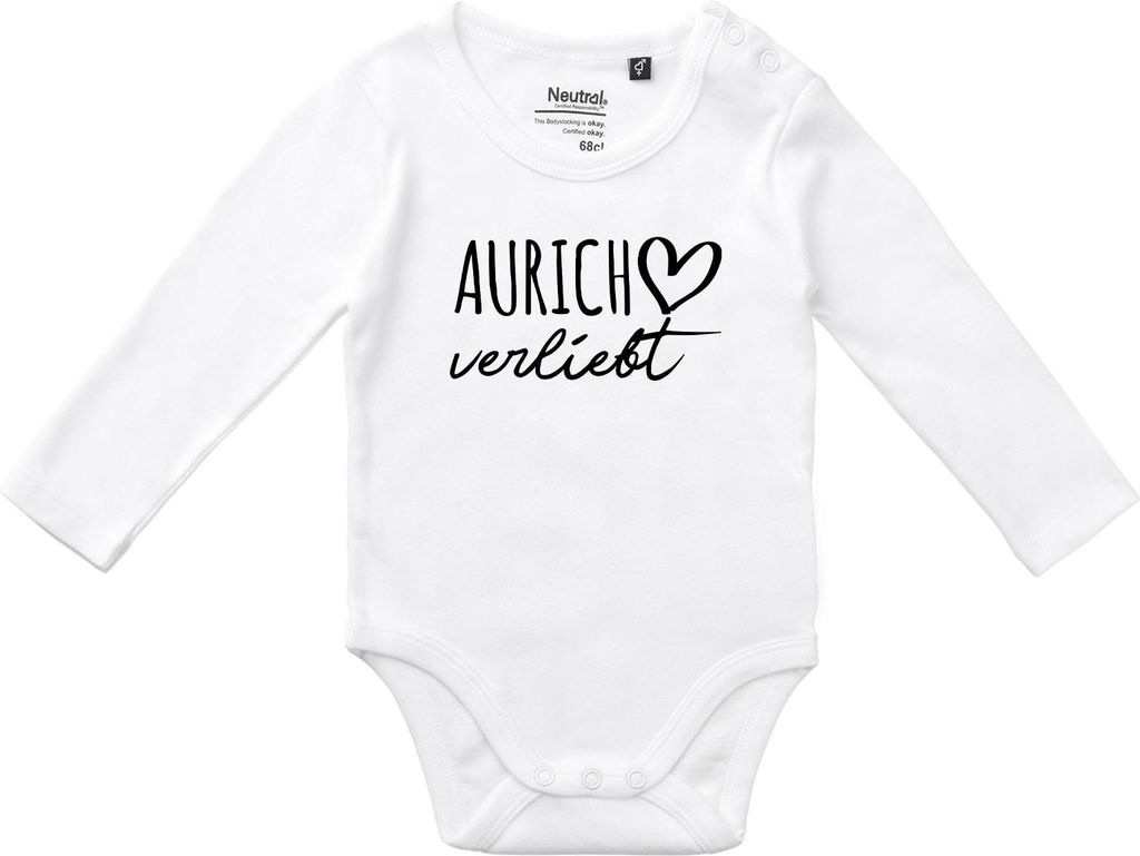 Huuraa Baby Body Aurich verliebt 80 White Baumwolle Fairtrade Langarmbody Geschenkidee