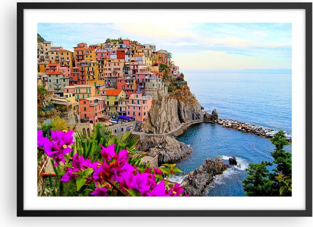 Gerahmtes Poster - Schwarzer Rahmen - Italien küste felsen landschaft - 70x50 cm - Wand Bild - Wanddeko - Wandbilder - Wandposter - Bilderrahmen -...