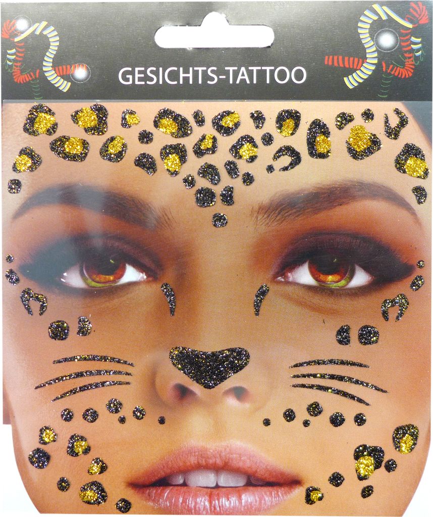 Gesichtstattoo Leopard Raubkatze Tattoo Karneval Fasching Hautaufkleber Sticker