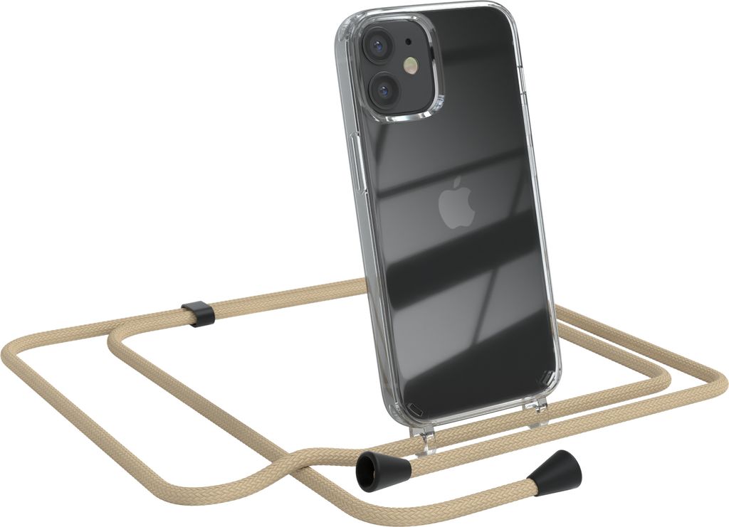 EAZY CASE Handykette kompatibel mit Apple iPhone 12 Mini, Handyhülle mit Umhängeband, Handykordel, Schutzhülle Clear, Band in Blau