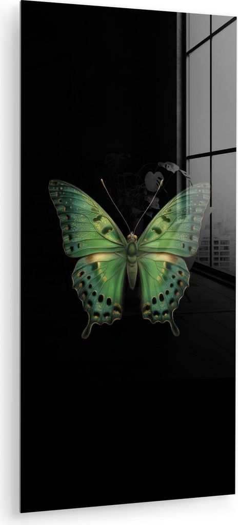 MuchoWow Glasbilder - Bilder auf Wandbild - Foto auf Glas Schmetterling - Grün - Tiefe 40x80 cm Wanddekoration aus Glas - Acrylglasbild - Acrylbil...