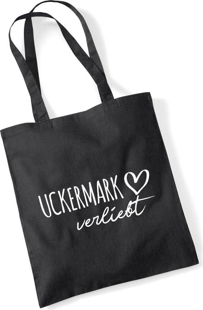 Huuraa Jutebeutel Uckermark verliebt 10 Liter Black Baumwolle Tasche Geschenkidee