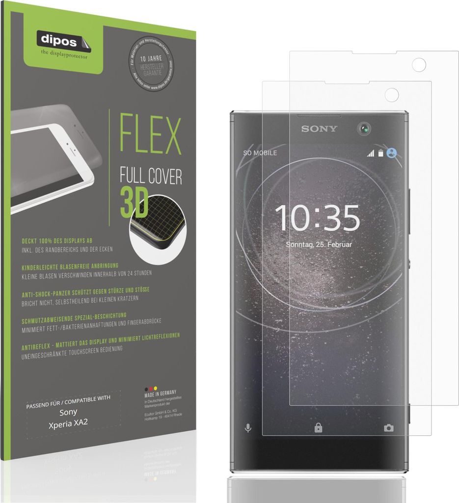2x Full Cover Schutzfolie matt für Sony Xperia XA2 Panzerfolie Anti-Shock