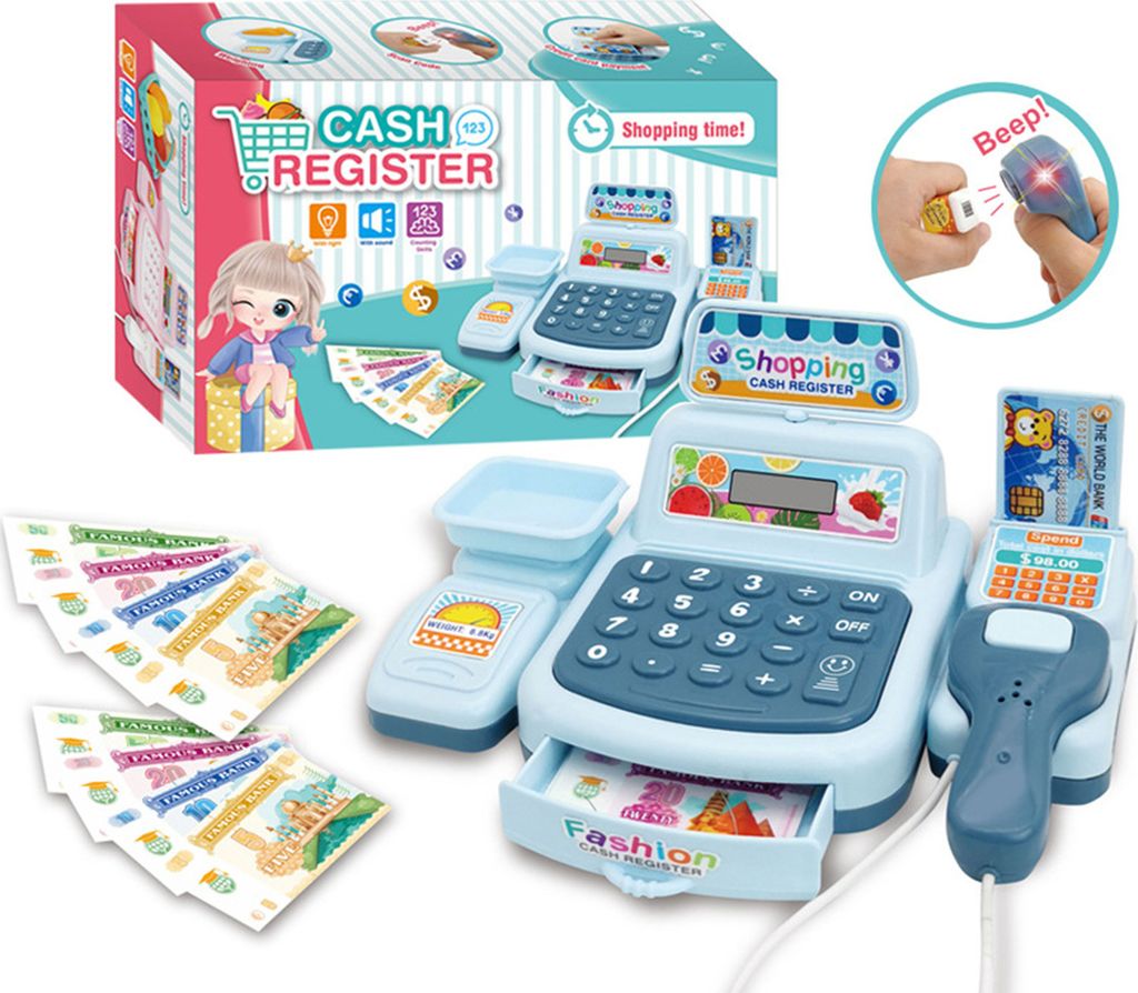 Interaktives Kassen-Spielzeug mit Scanner, Lichtern und Geräuschen – Supermarkt-Kassenset für Kinder
