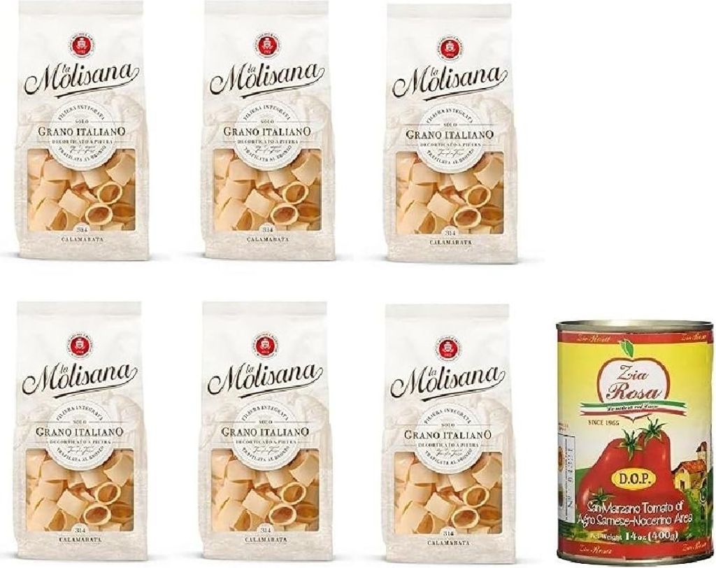 6x La Molisana Calamarata Pasta Lenta Lavorazione Teigwaren aus Hartweizengrieß Bronze-Zeichnung 500g + Zia Rosa DOP Pomodoro San Marzano Dose von...