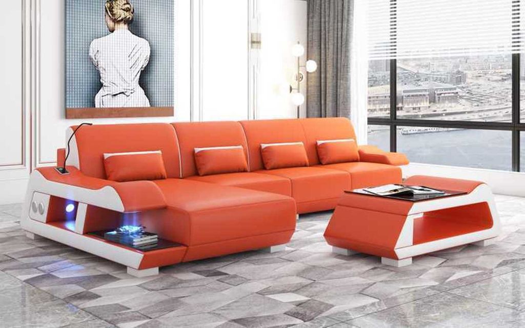 Ecksofa L Form Ledersofa Couch Sofa Orange Luxus Moderne Eckgarnitur Couchen