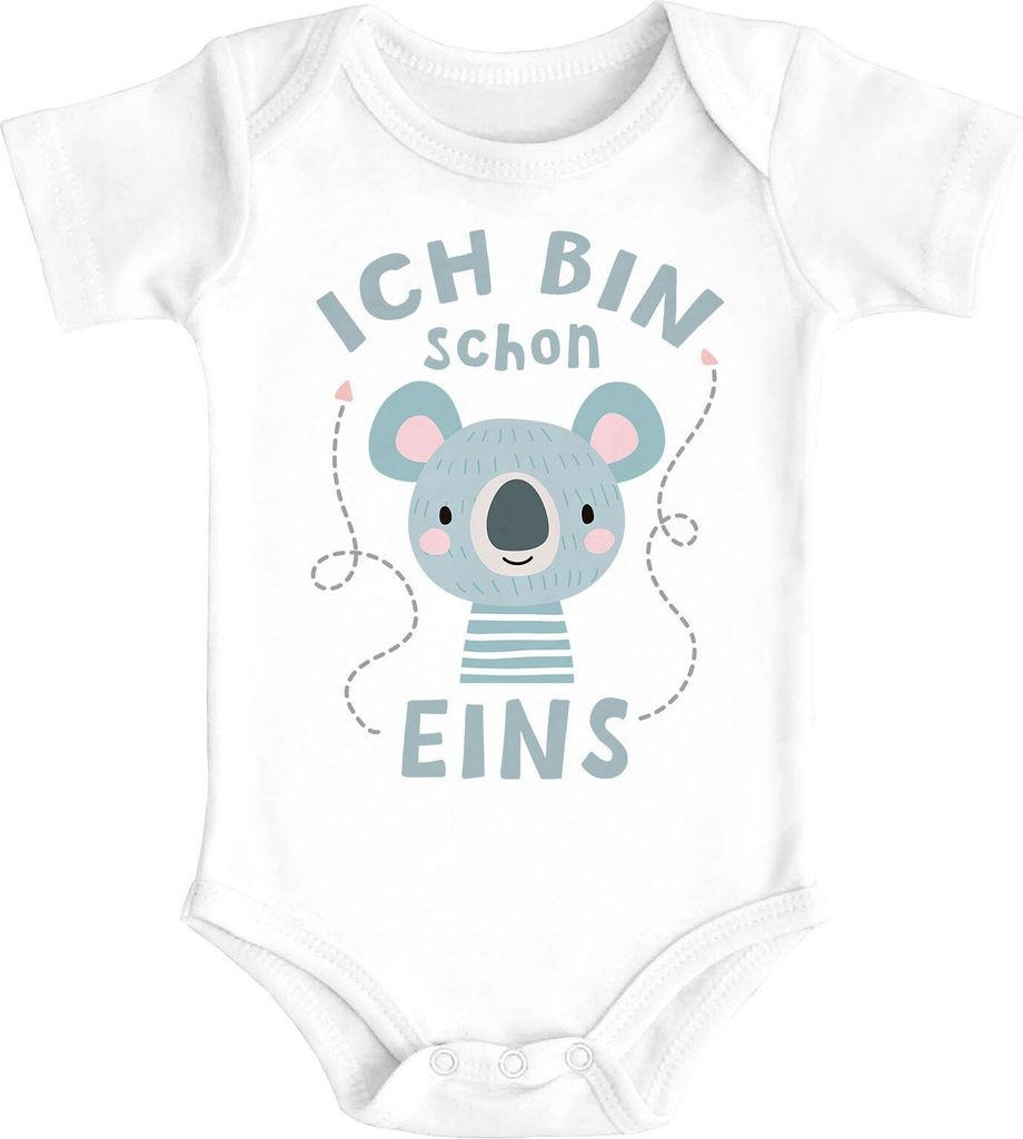 Baby Body mit Spruch zum Geburtstag ich bin schon eins Tiermotive Geschenk für Einjährige Baumwolle SpecialMe Koala weiß 3-6 Monate