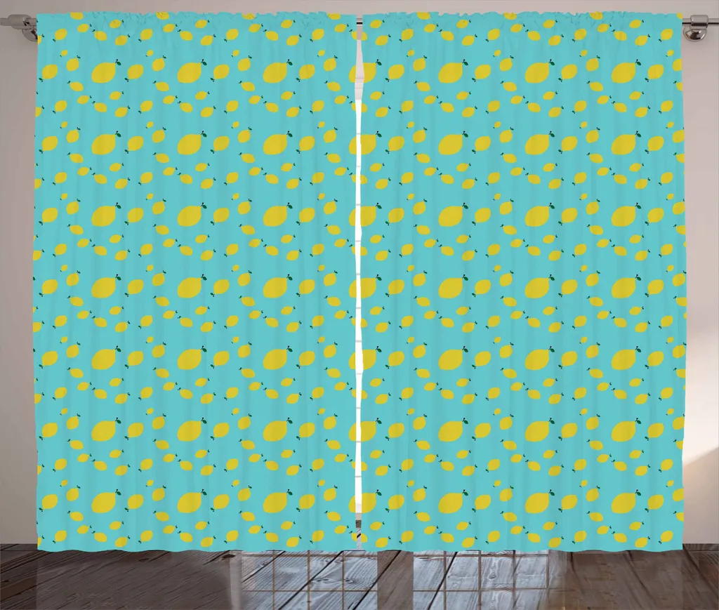 ABAKUHAUS Tenda rustica al limone, design minimalista, tenda con passanti e ganci per camera da letto, 280 x 175 cm, azzurro e giallo