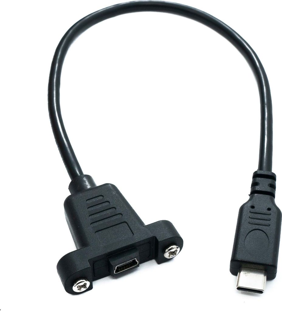 SYSTEM-S USB 3.1 Kabel 30 cm Typ C Stecker zu 2.0 Mini B Buchse 5 Pin Panel Mount 28 mm