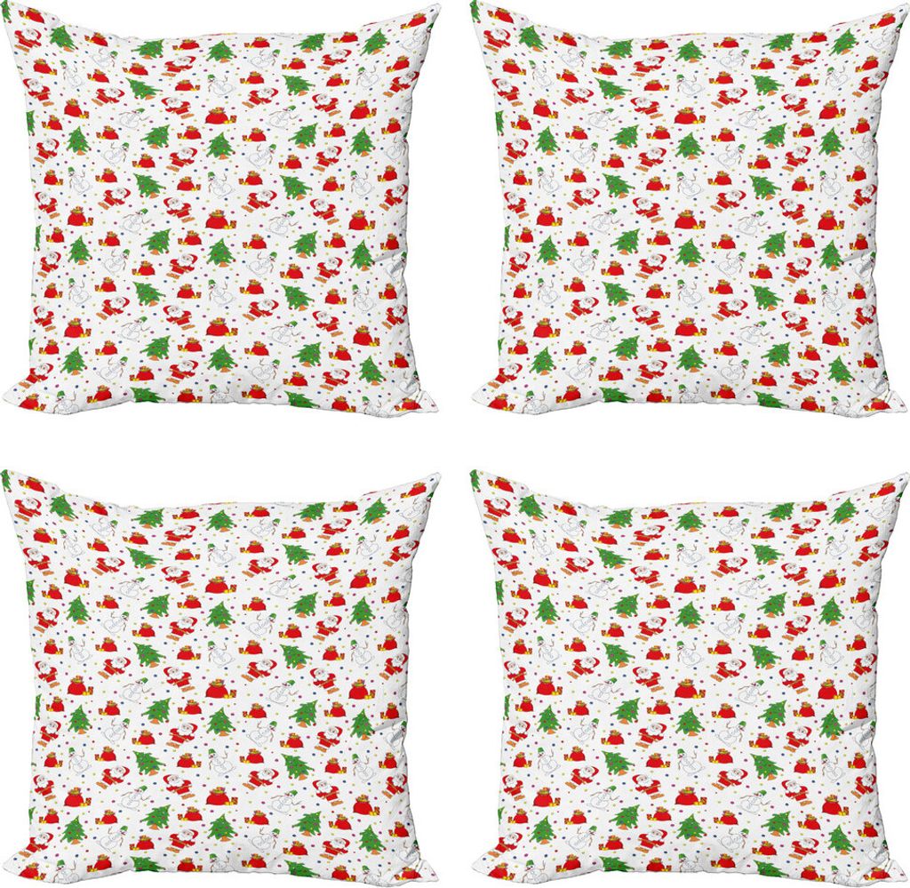 ABAKUHAUS Weihnachten Kissenbezug Set (4 Stück), Weihnachtsbaum Weihnachtsmann, Moderner Doppelseitiger Digitaldruck, 50 cm x 50 cm, Grün und Rot