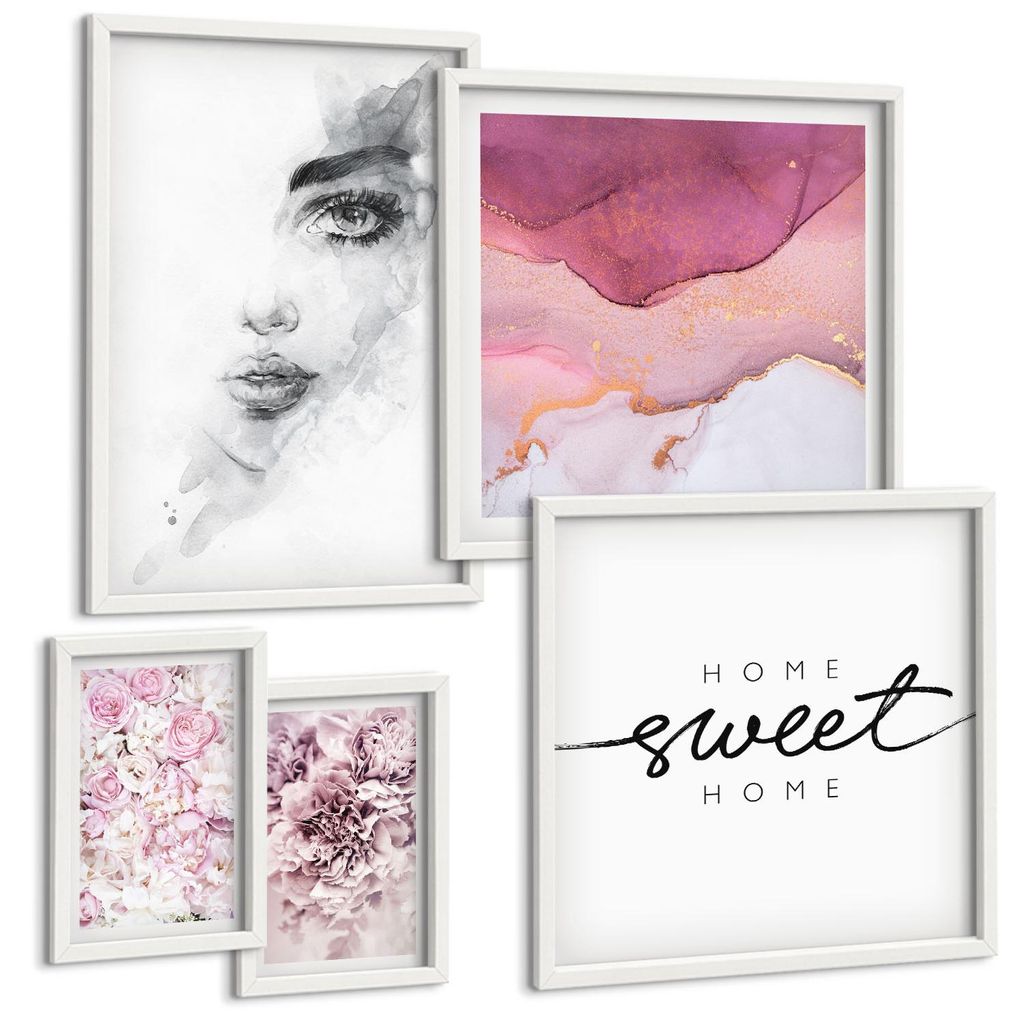 Bilder Set 5-teilig im weißen Rahmen – Wandbilder 5 Stück – gerahmte Poster für Wohnzimmer, Schlafzimmer und Flur – 50x50 cm - 40x60 cm ...