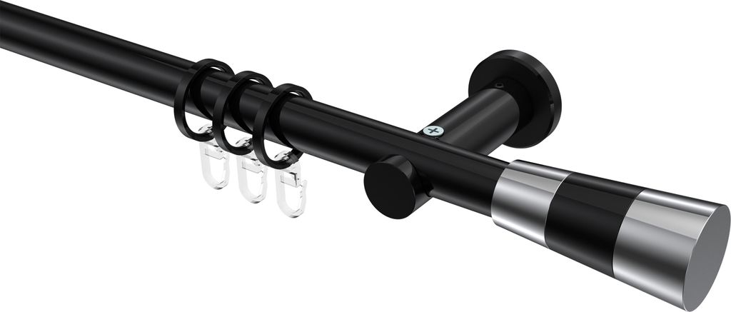 Interdeco Gardinenstange / Vorhangstange Schwarz, Typ Platon Tanara (Konus Bicolor), 20 mm Ø 1-läufig, 100 cm