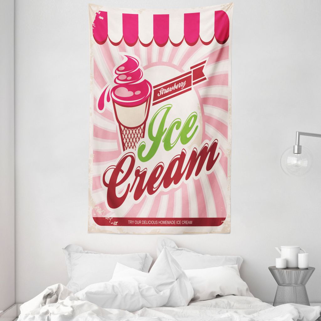 ABAKUHAUS Eis Wandteppich und Tagesdecke, Soft-Erdbeere aus Weiches Mikrofaser Stoff Waschbar ohne Verblassen Digitaldruck, 140 x 230 cm, Hot Pink ...