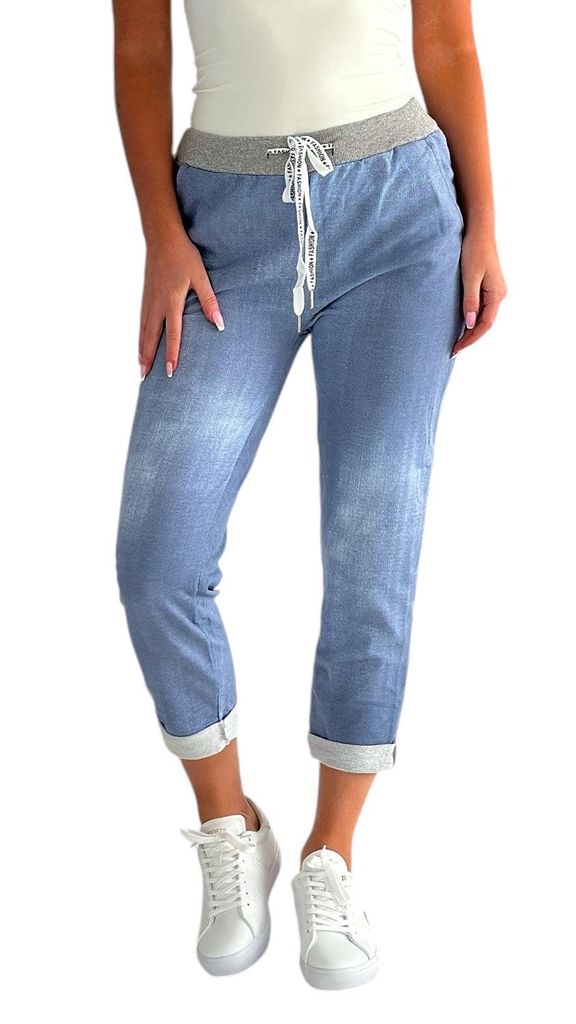 287 Mississhop Damen Hose Cargohose Blumen Sweatpants Jogginghose Baumwolle Freizeithose Boyfriend Jeans Hell 26