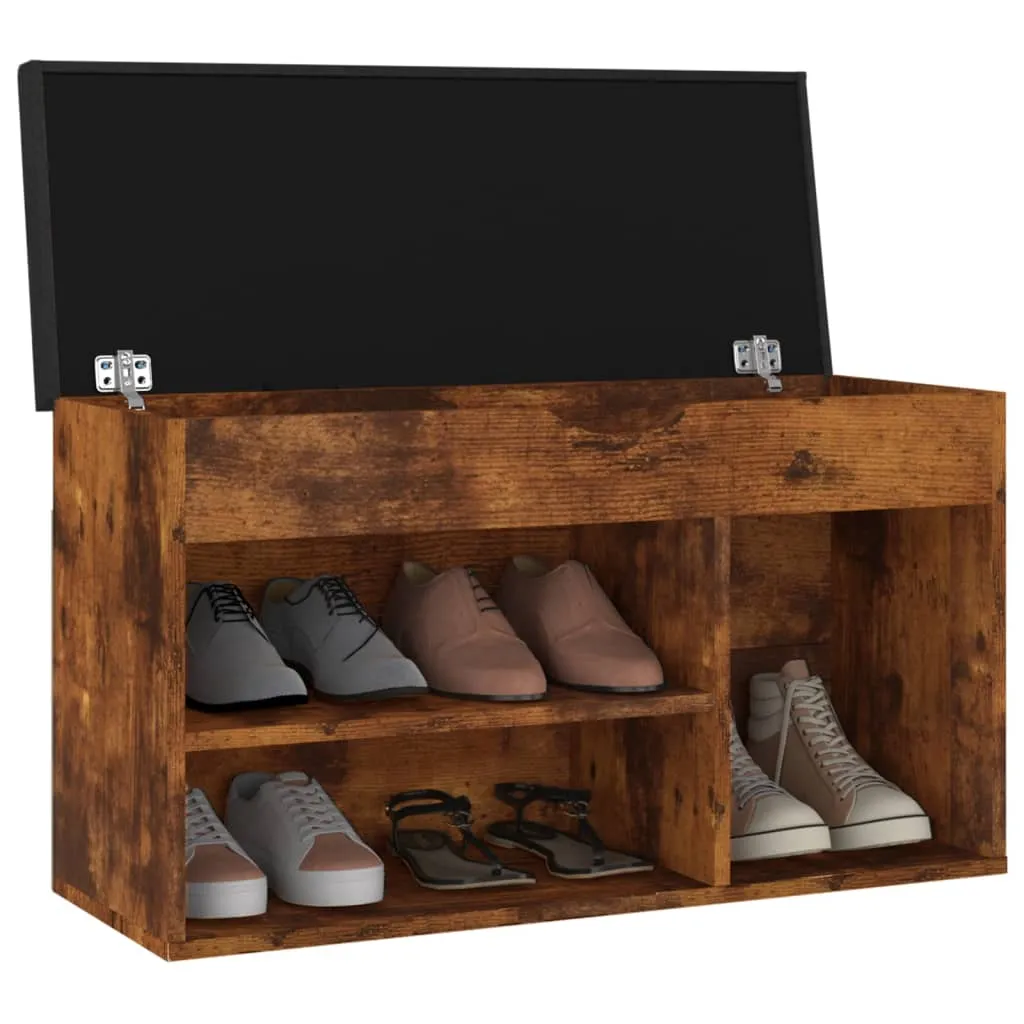 Banc à chaussures robuste 80 cm chêne fumé avec compartiments ouverts
