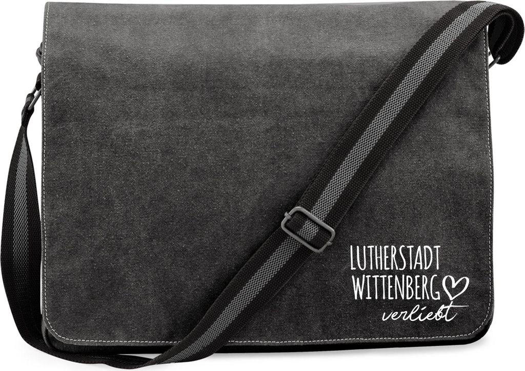 Huuraa Umhängetasche Lutherstadt Wittenberg verliebt 14 Liter Black Canvas Laptoptasche Geschenkidee