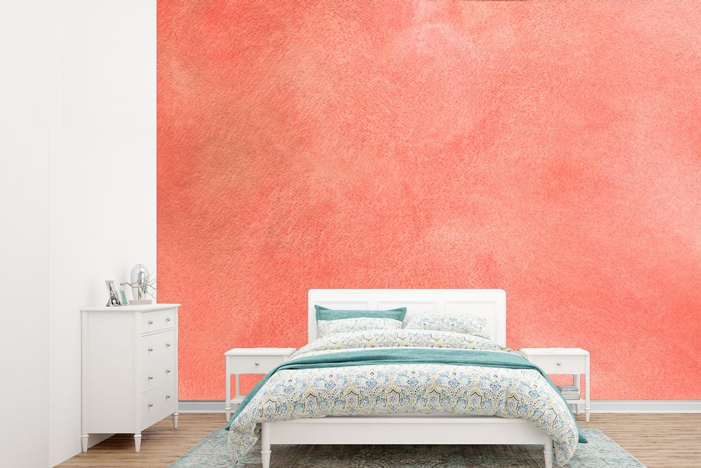 MuchoWow Fototapete für Wohnzimmer oder Schlafzimmer Wandtapete Vinyl Motivtapete Farbe - Malerei - Lachs - Rosa - 415x300 cm - Küche