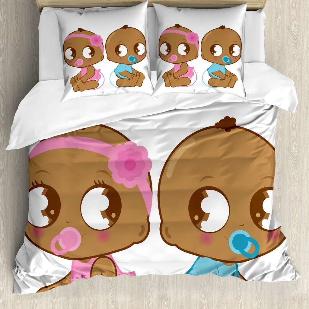 ABAKUHAUS Set copripiumino per letti matrimoniali, bambino afroamericano, antiacaro, adatto a chi soffre di allergie, con