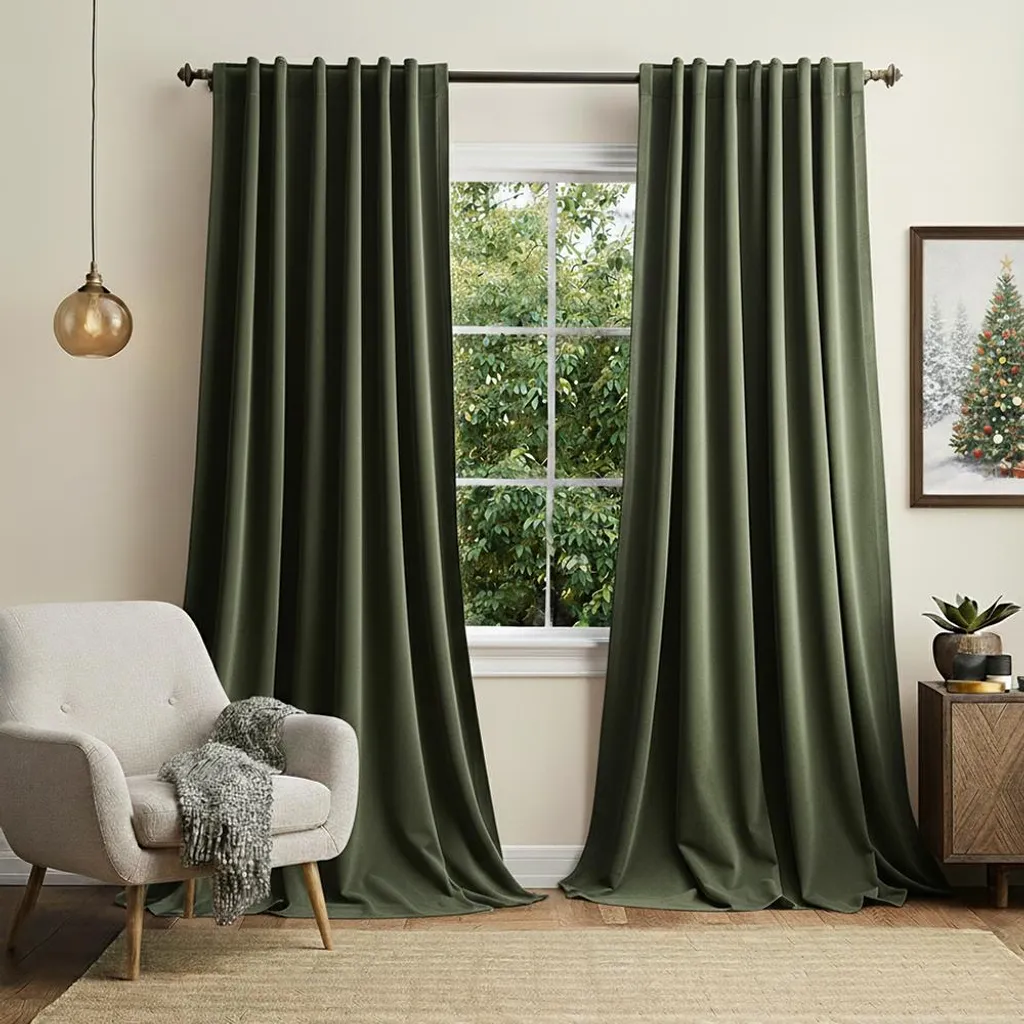 Set 2 Tende Velluto Verde 132x213 cm - Tenda Oscurante Soggiorno