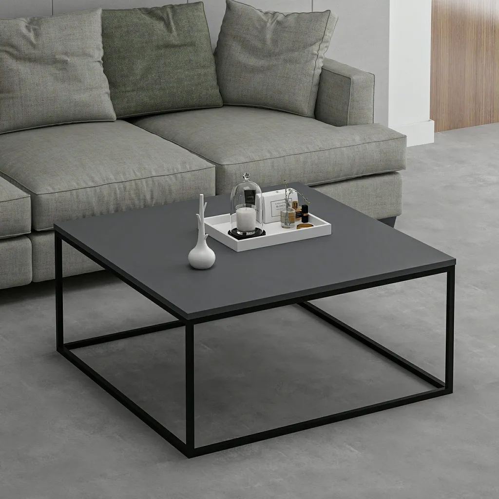 Table Basse Carrée 90x90 cm Finition Anthracite Mate Modèle Loni