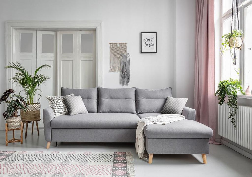 MIUFORM Stylish Stan - Ecksofa mit Bettfunktion und Bettkasten L-FORM RECHTS - 224x148cm - Grau - Sofa Schlafsofa Couch