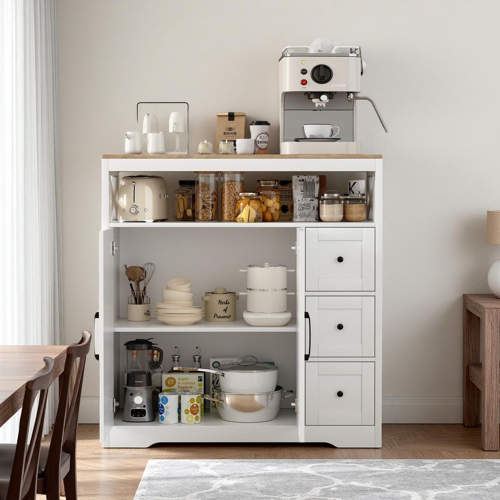 UnboxG Küchenschrank / Sideboard Weiß 100×40×105 cm mit 3