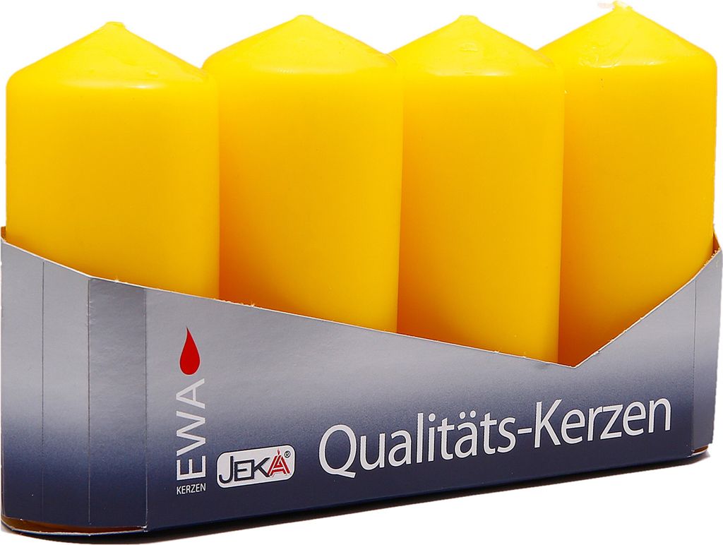 Stumpenkerze 40 x 90 mm goldgelb, 4 Stück, deutsche Produktion