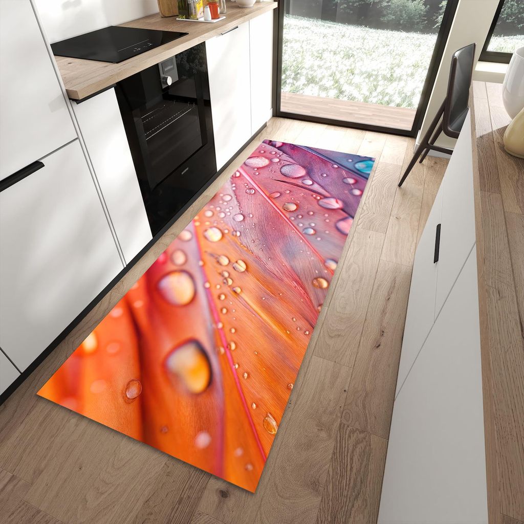 Küchenteppich 90x240cm rutschfest & abwischbar PVC Läufer - Wassertropfen auf Federn