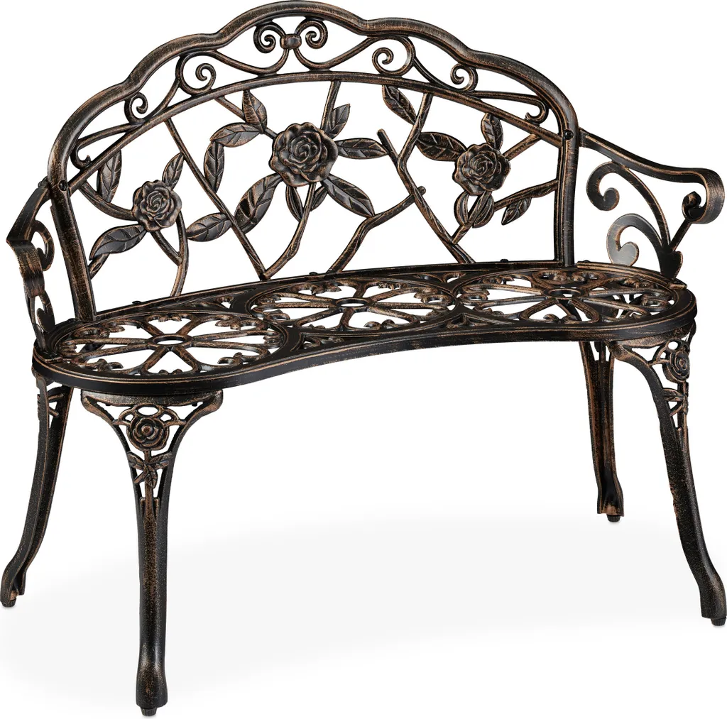 Banc de Jardin avec Dossier Orné de Roses - Mobilier de Terrasse Rétro