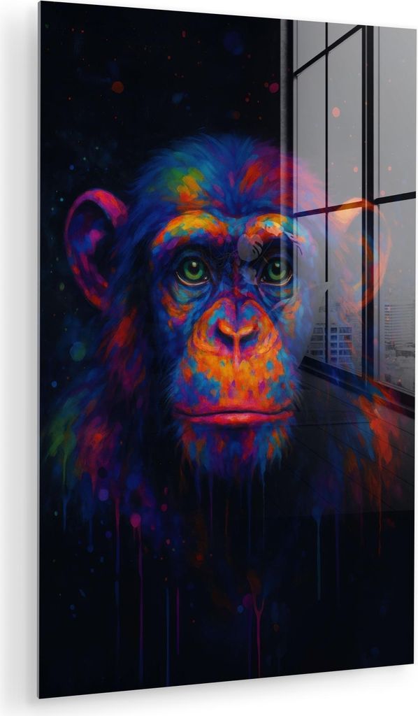 MuchoWow Glasbilder - Bilder auf Wandbild - Foto auf Glas Bunt - Affe - Abstrakt 80x120 cm Wanddekoration aus Glas - Acrylglasbild - Acrylbilder - ...
