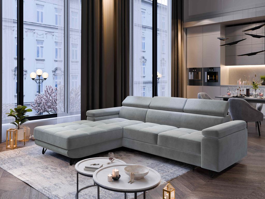 FurMeb24 ECKSOFA OLIVIO - 250 x 183 cm monolith 84 - mit schlaffunktion und bettkasten - linke seite