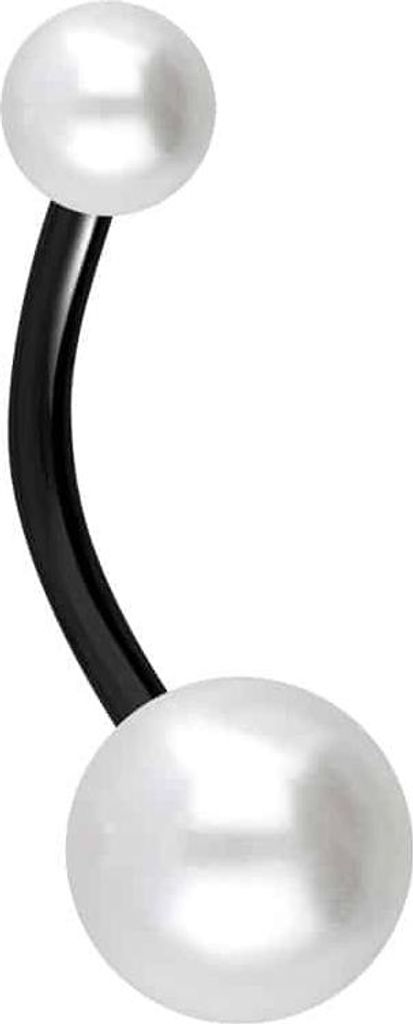 Bauchnabelpiercing Titan Bananabell mit Innengewinde SYNTHETISCHE PERLEN Schwarz Stablänge: 12mm | Kugelgröße: 5 + 8mm