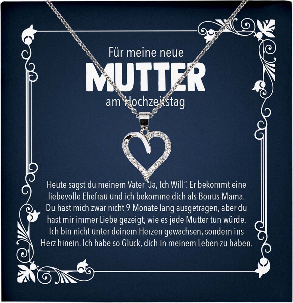 22Feels Neue Stiefmama Geschenk am Hochzeitstag Herz Halskette Stiefmama Muttertag Frauen mit Karte Geburtstag Weihnachten Stiefeltern Bonus Mutter...