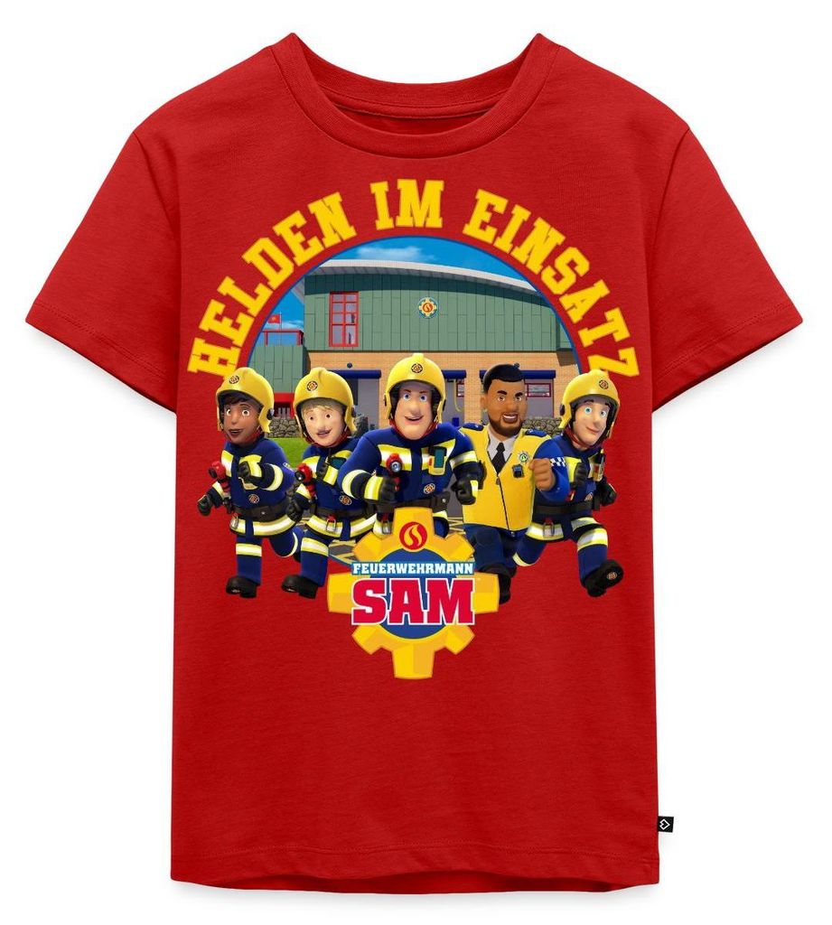 Spreadshirt Feuerwehrmann Sam Helden Im Einsatz Kinder Premium T-Shirt, 98/104 (2 Jahre), Rot