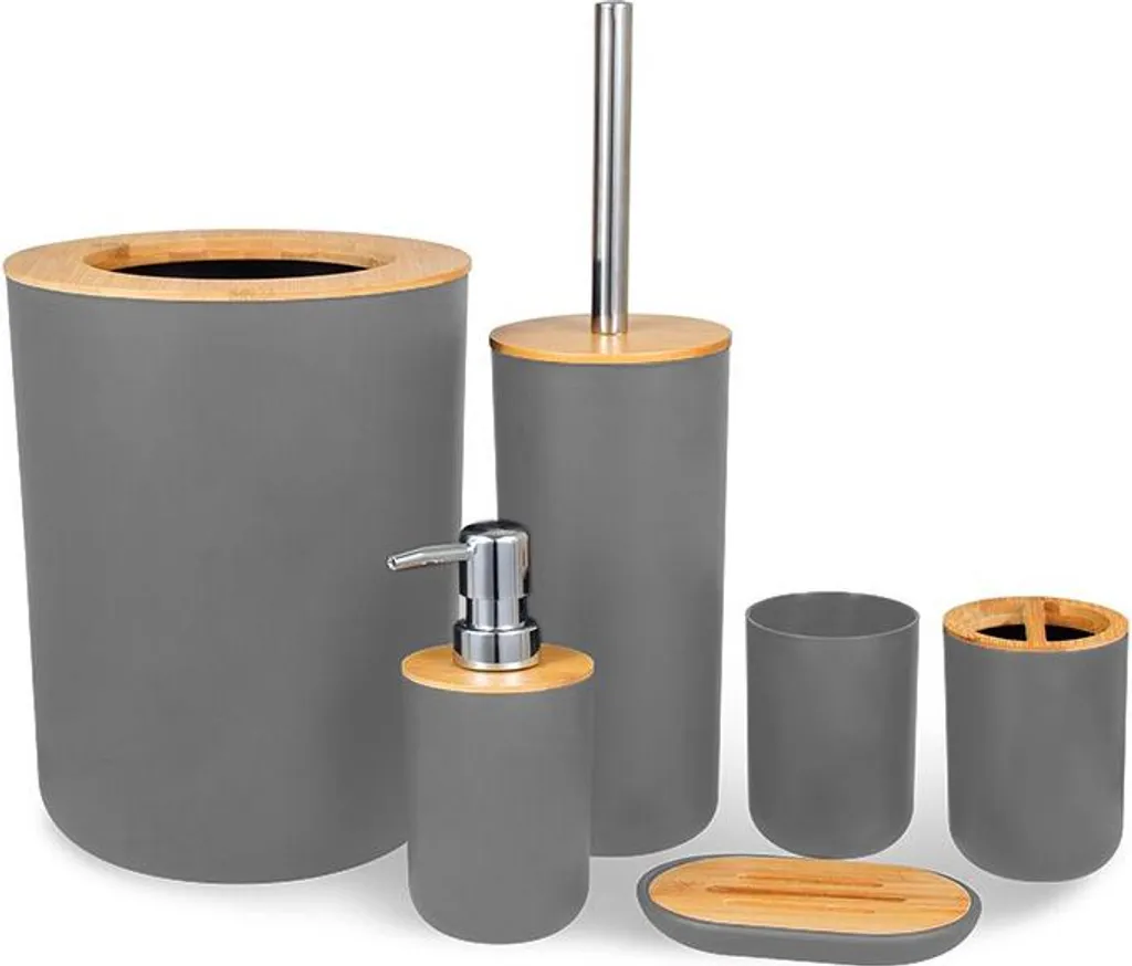 Set Accessori Bagno TIMOR Grigio - Kit 4 Pezzi Design Moderno in Resina