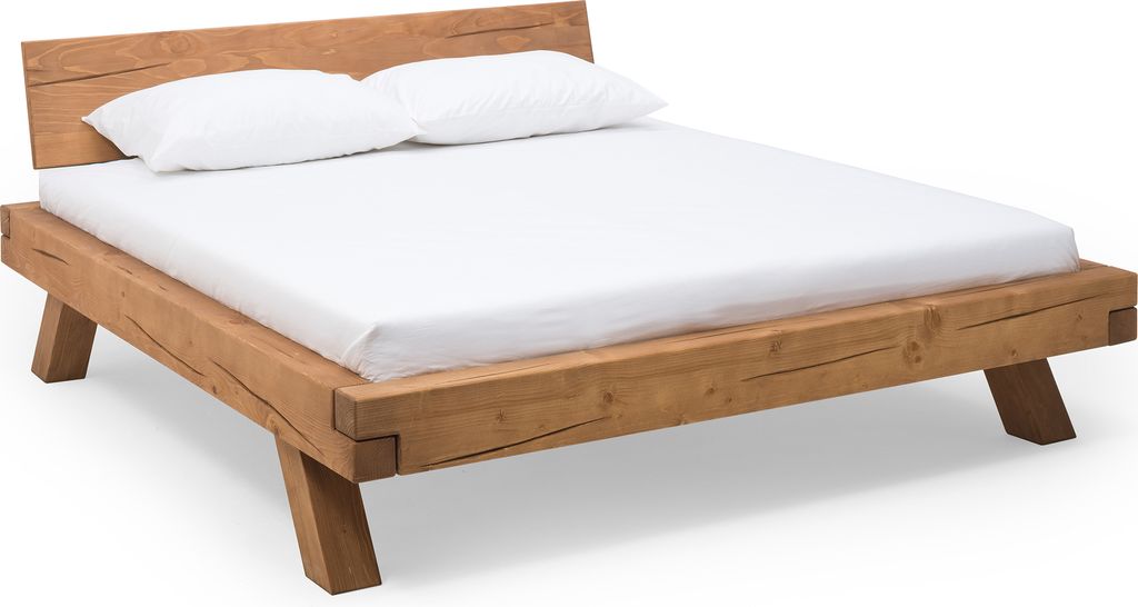 SalesFever Balkenbett 160 x 200 cm | Fichte-Holz | Massivholz | schräge Beine | B 178 x T 218 x H 90 cm | natur
