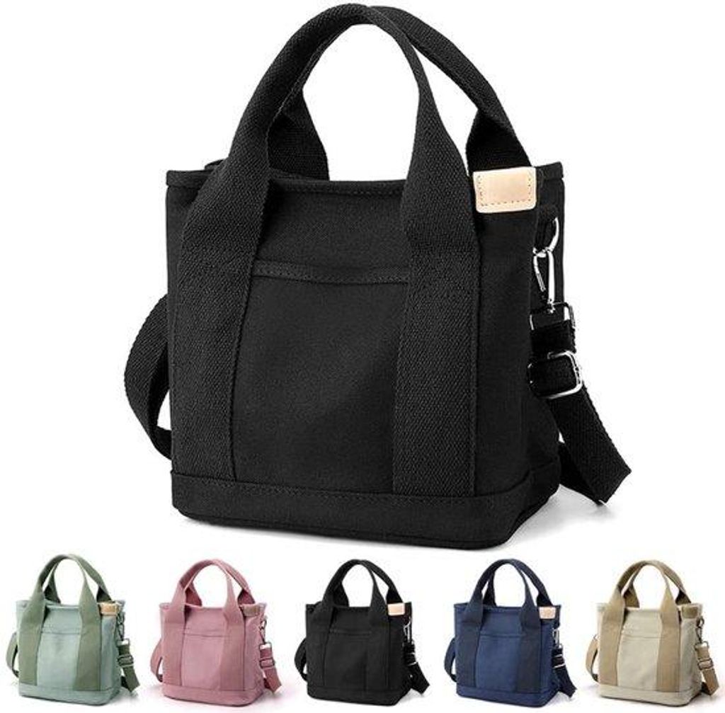 Große Canvas-Tasche für Damen, Retro-Handtasche, Studententasche, Crossbody-Tasche, Schwarz