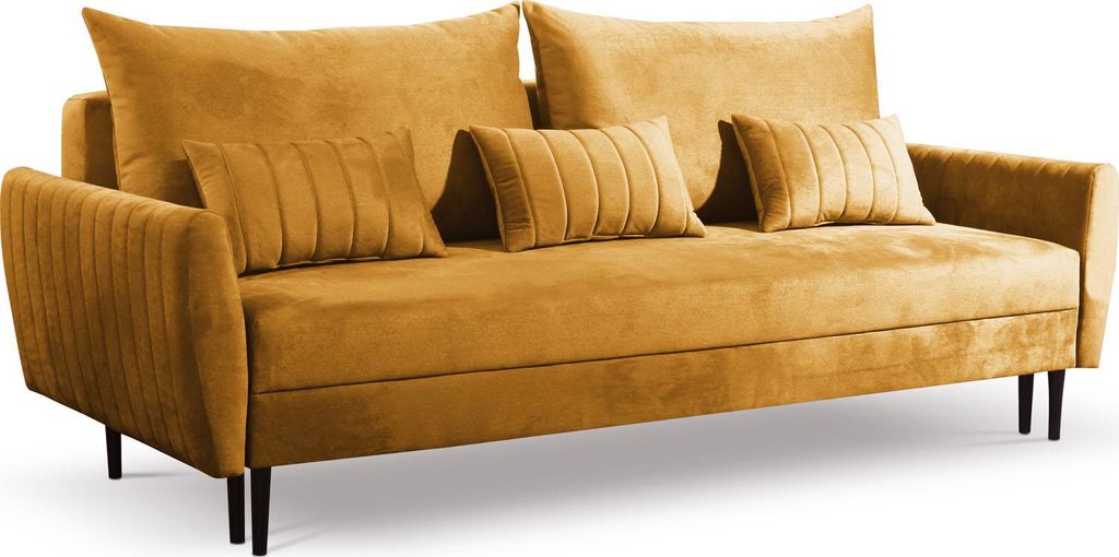 Sofa mit Bettkasten - Samt Schlafsofa mit Schwarze Holzbeine - 3 Sitzer Sofa Couch mit Schlaffunktion Bettfunktion Skandinavisch Polstergarnitur - ...