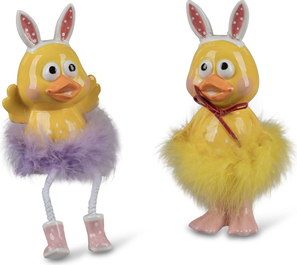2er Set Oster Dekofiguren CRAZY CHICKEN Kücken 12 + 17cm mit Federn Formano WA