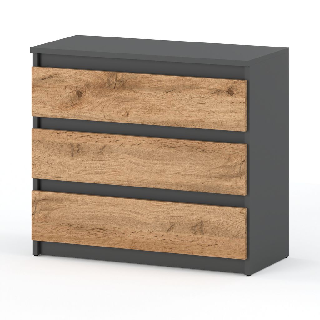 STIV Möbel | Kommode Grau Matt/Eiche Wotan 80x33,5x71,5 cm Produktbild 