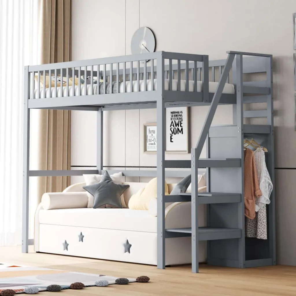 Lit Superposé Robuste 90x200 avec Armoire pour Ranger et Optimiser