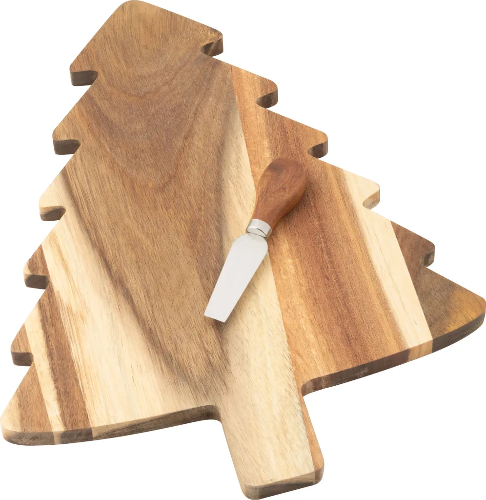 J-Line Plateau à Fromage avec Couteau Arbre de Noël Bois Naturel 30cm