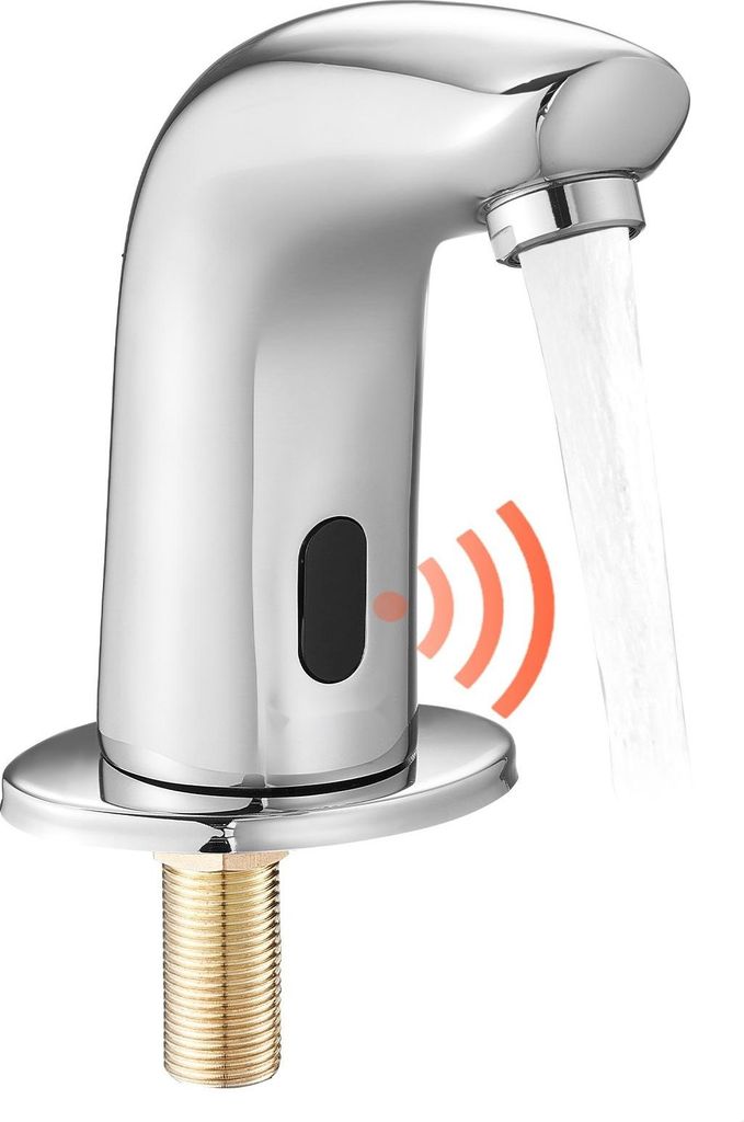 Sensor-Wasserhahn - Waschtischarmatur - Infrarot-Sensor - Batteriebetrieben - Mit Lochabdeckung - Für Waschbecken - Chrom