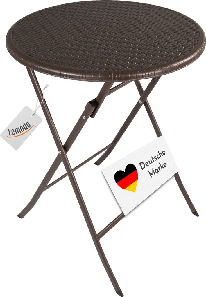 Klapptisch rund, Rattan-Optik, braun, 60 cm, Balkontisch, klappbar