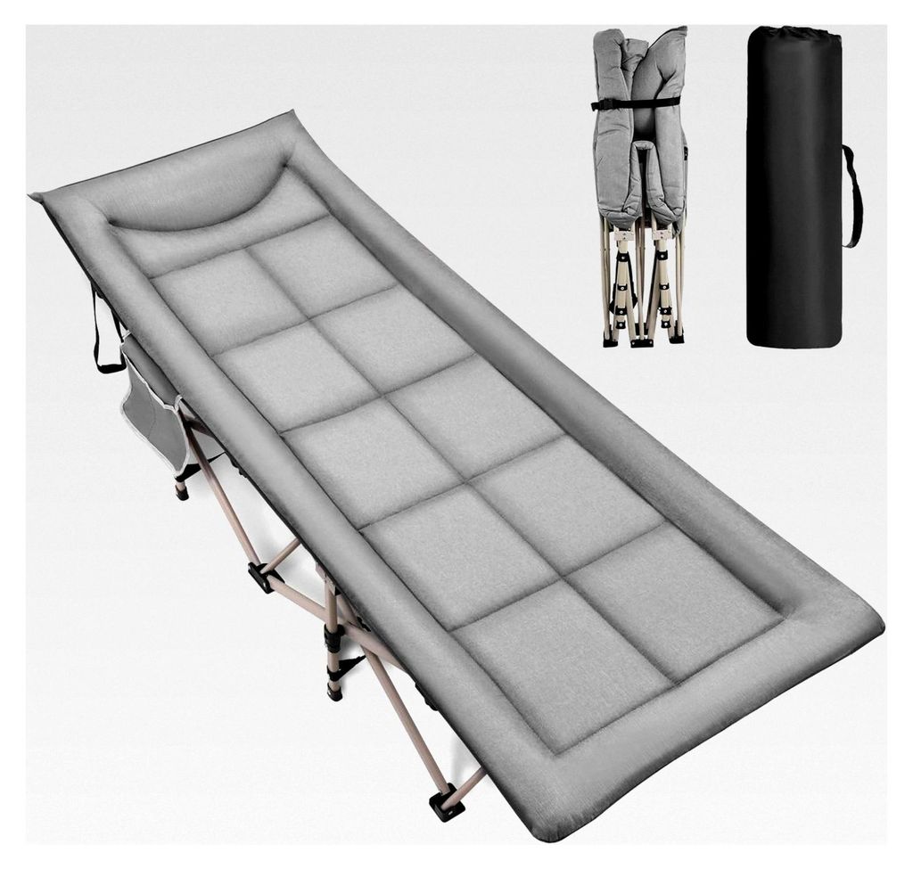Klappbares Campingbett, Extra Sonnenliege bis 200 kg, Faltbares Gästebett für Garten, Camping und Reisen