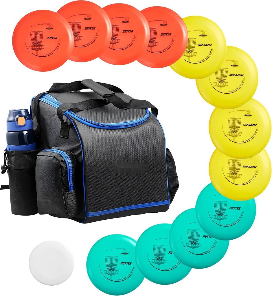 Discgolf Set - Starter-Set für Disc Golf - Für Anfänger - 12 Scheiben + 1 Mini-Marker - Putter/Midrange/Driver - Mit Rucksack - Für Garten, Str...